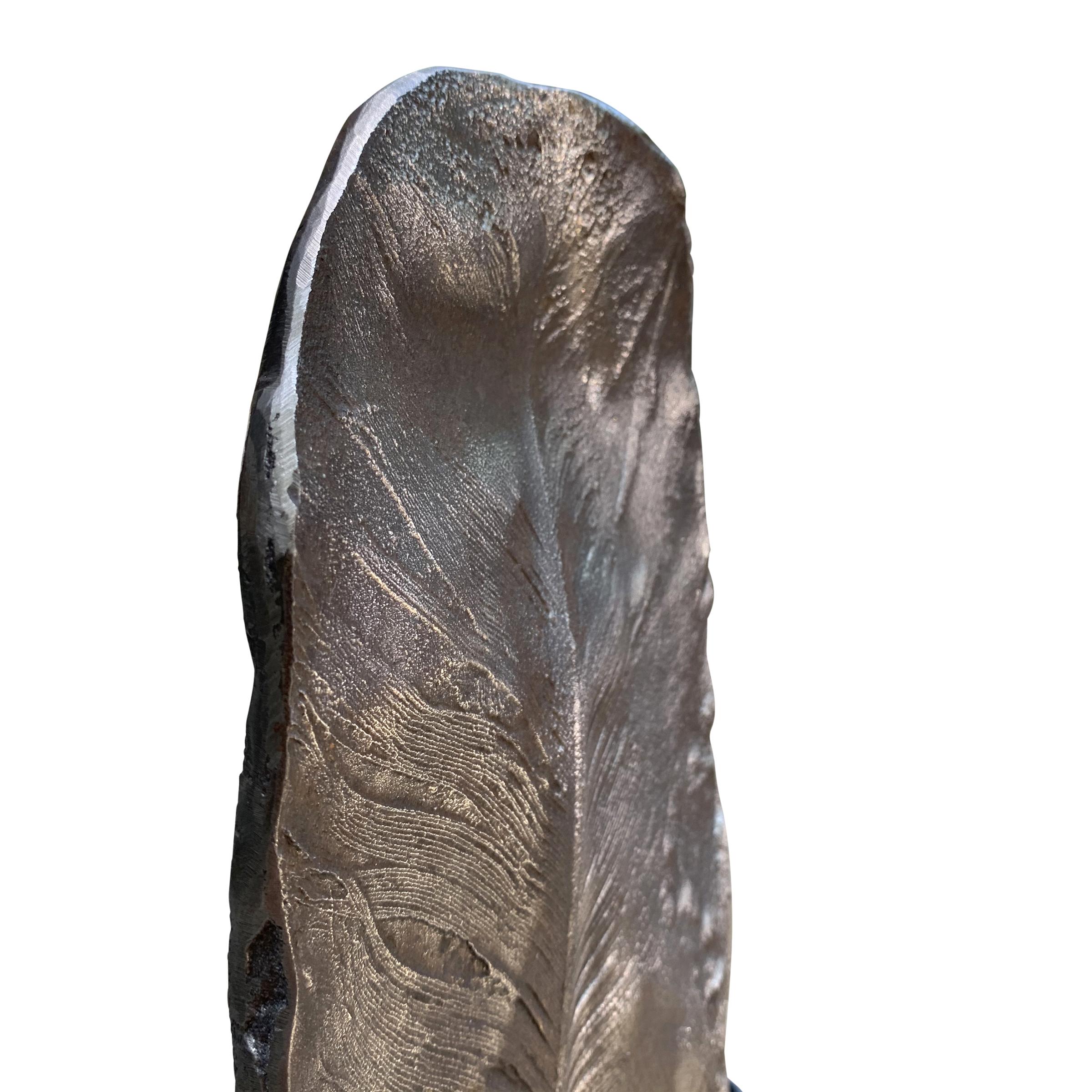 Brutalist Cast Iron Feather on Custom Stand In New Condition In Chicago, IL