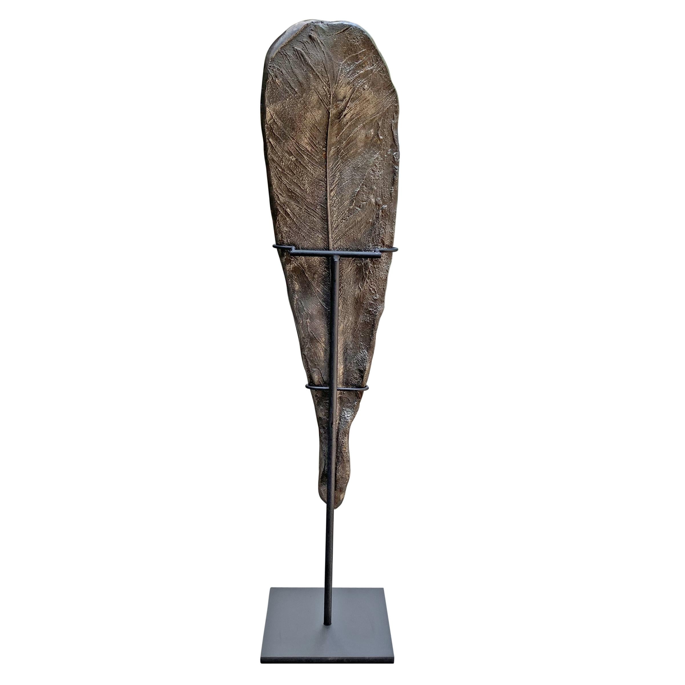 Brutalist Cast Iron Feather on Custom Stand 1