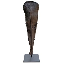Brutalist Cast Iron Feather on Custom Stand