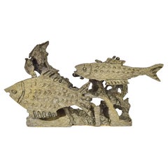 Brutalist Cast Iron Fish Sculpture - Mid-Century Aquarium-Inspired Design 1977