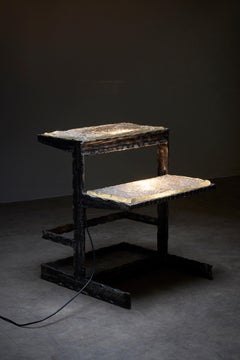 Brutalist Cast Iron Floor Lamp, Step and Seat