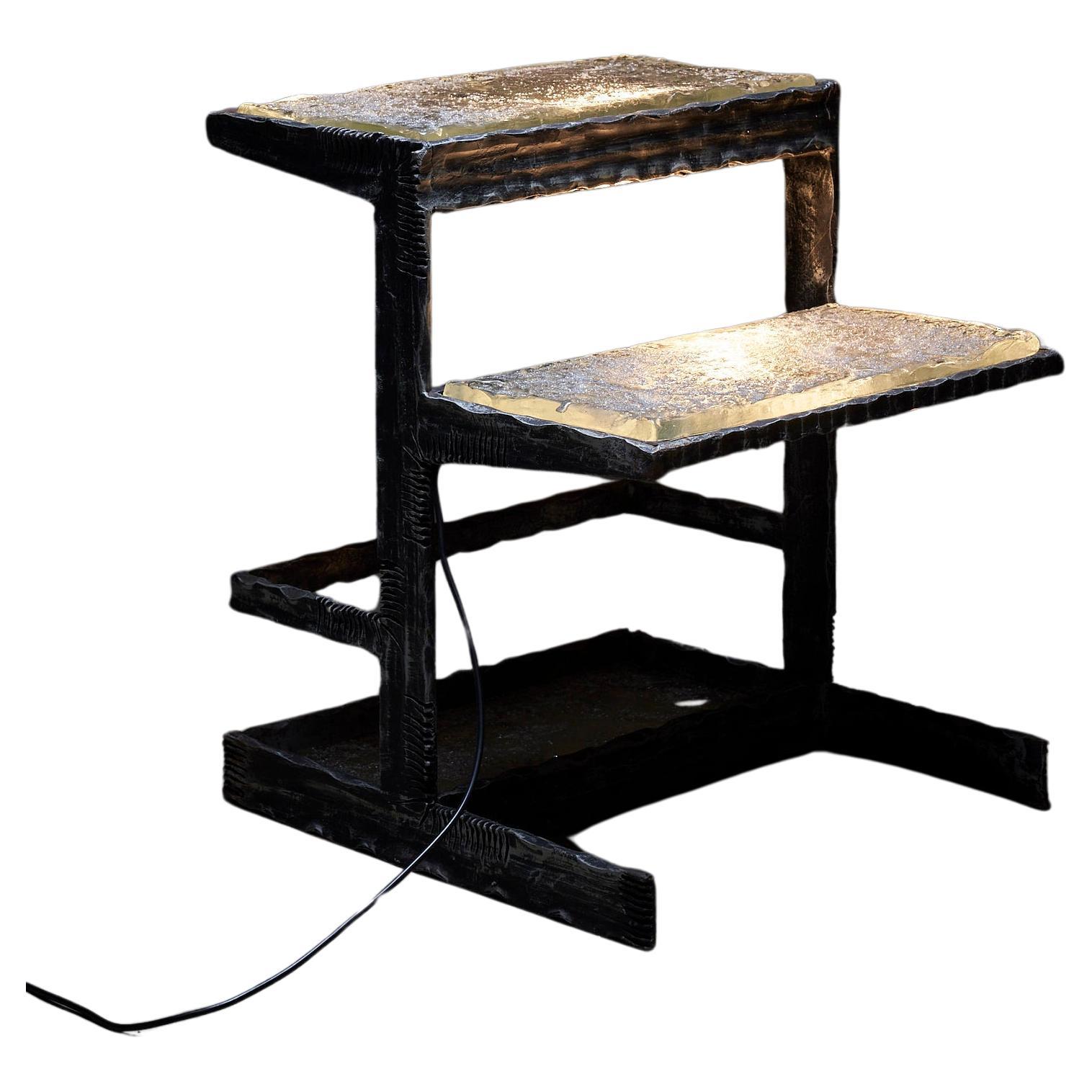 Brutalist Cast Iron Floor Lamp, Step and Seat