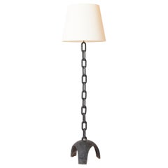 Brutalist Cast Iron & Marine Chain Links Floor Lamp - France 1970's