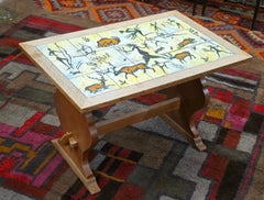 Brutalist Cave Painting Art Ceramic Tile Coffee Table, 1960s