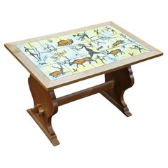 Brutalist Cave Painting Art Ceramic Tile Coffee Table, 1960s