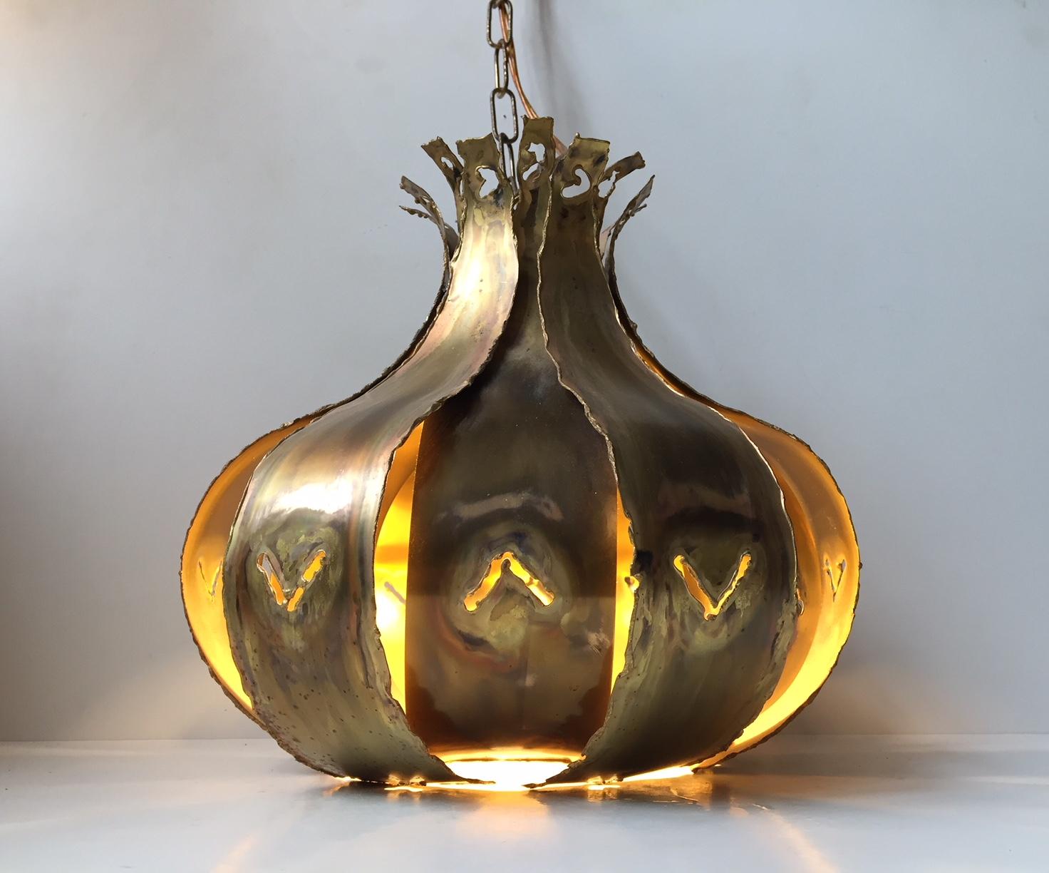 Brass Brutalist Ceiling Lamp by Svend Aage Holm-Sørensen, 1960s For Sale