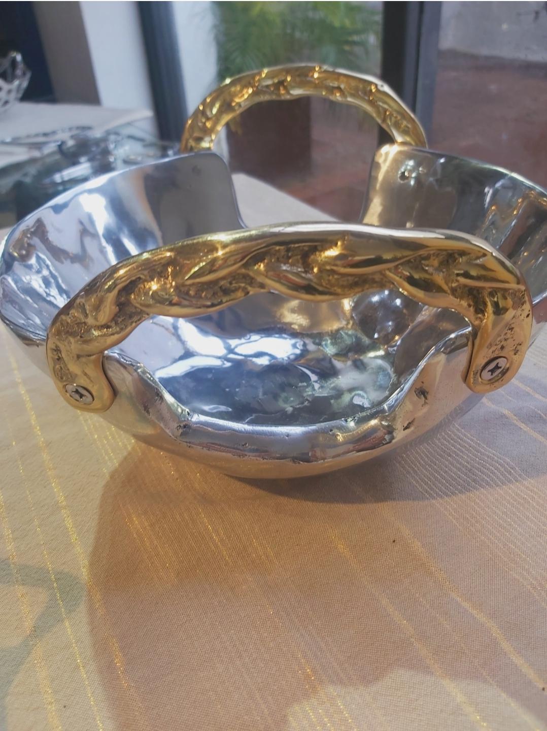 Brutalistische Celtic-Schale aus massivem Aluminiumguss und Messing Ref A070 von David Marshall im Angebot 2