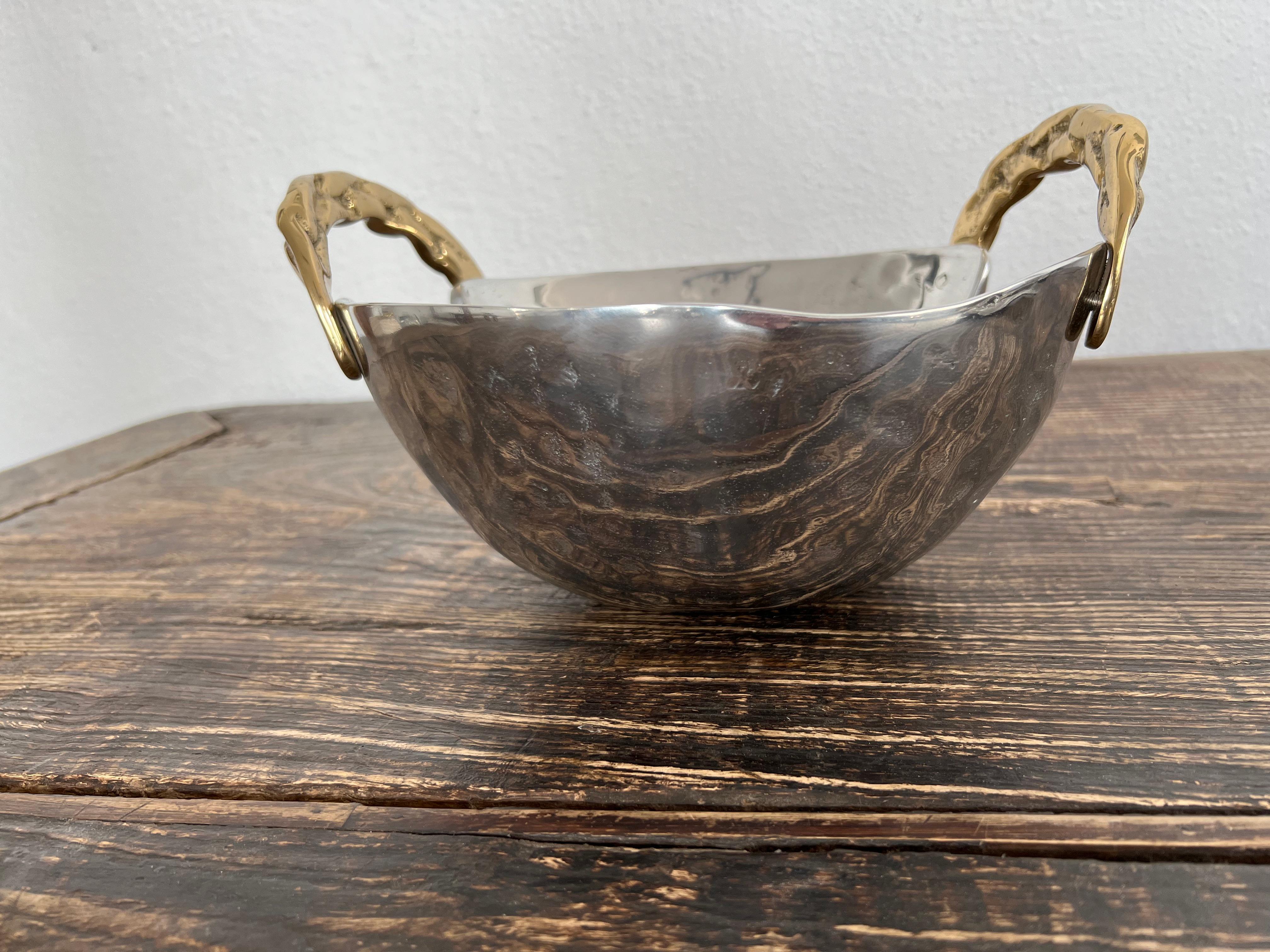 Spanish Brutalist Celtic Bowl Solid Cast Aluminium and Brass A070 by David Marshall