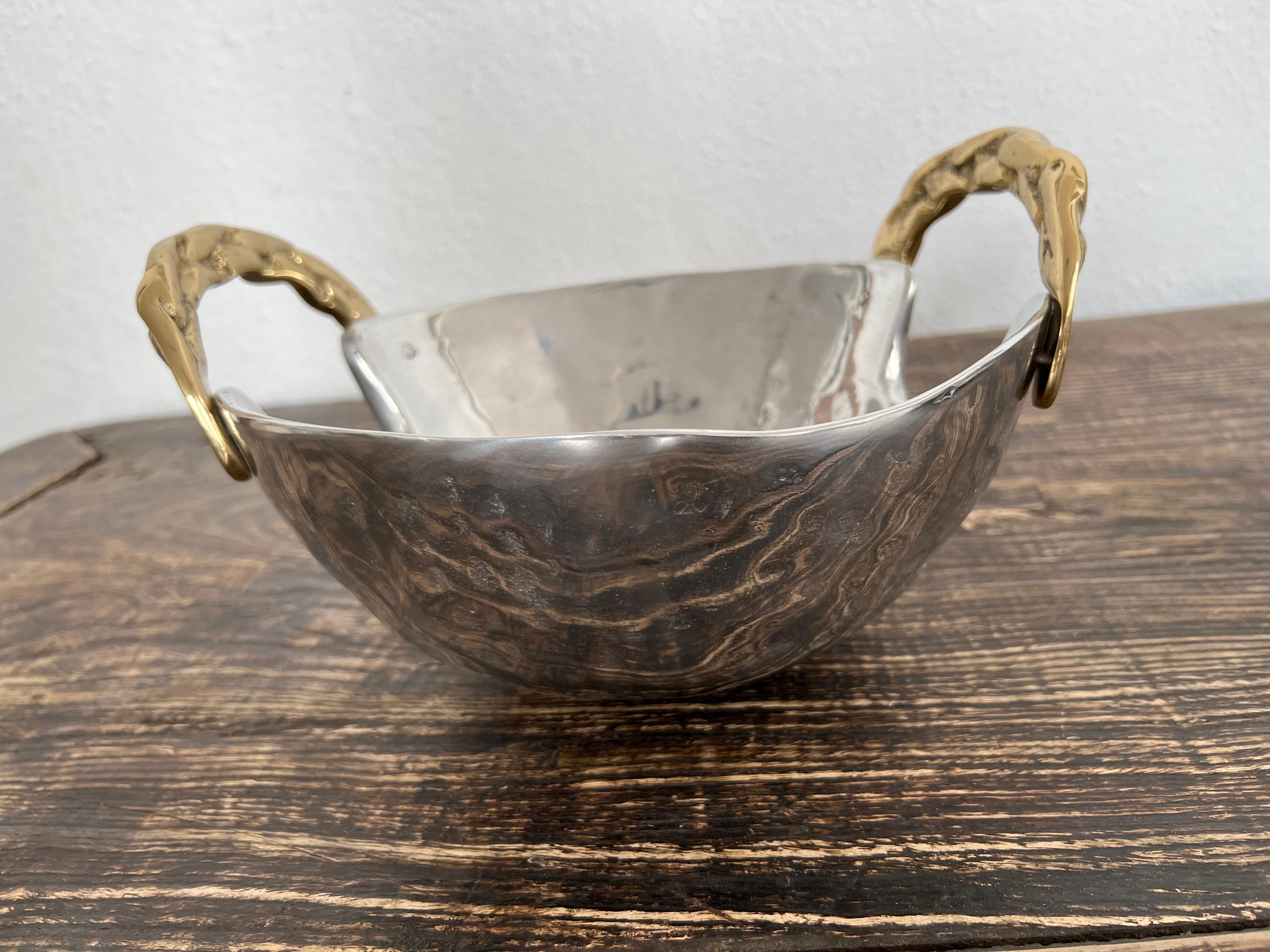 Hand-Crafted Brutalist Celtic Bowl Solid Cast Aluminium and Brass A070 by David Marshall