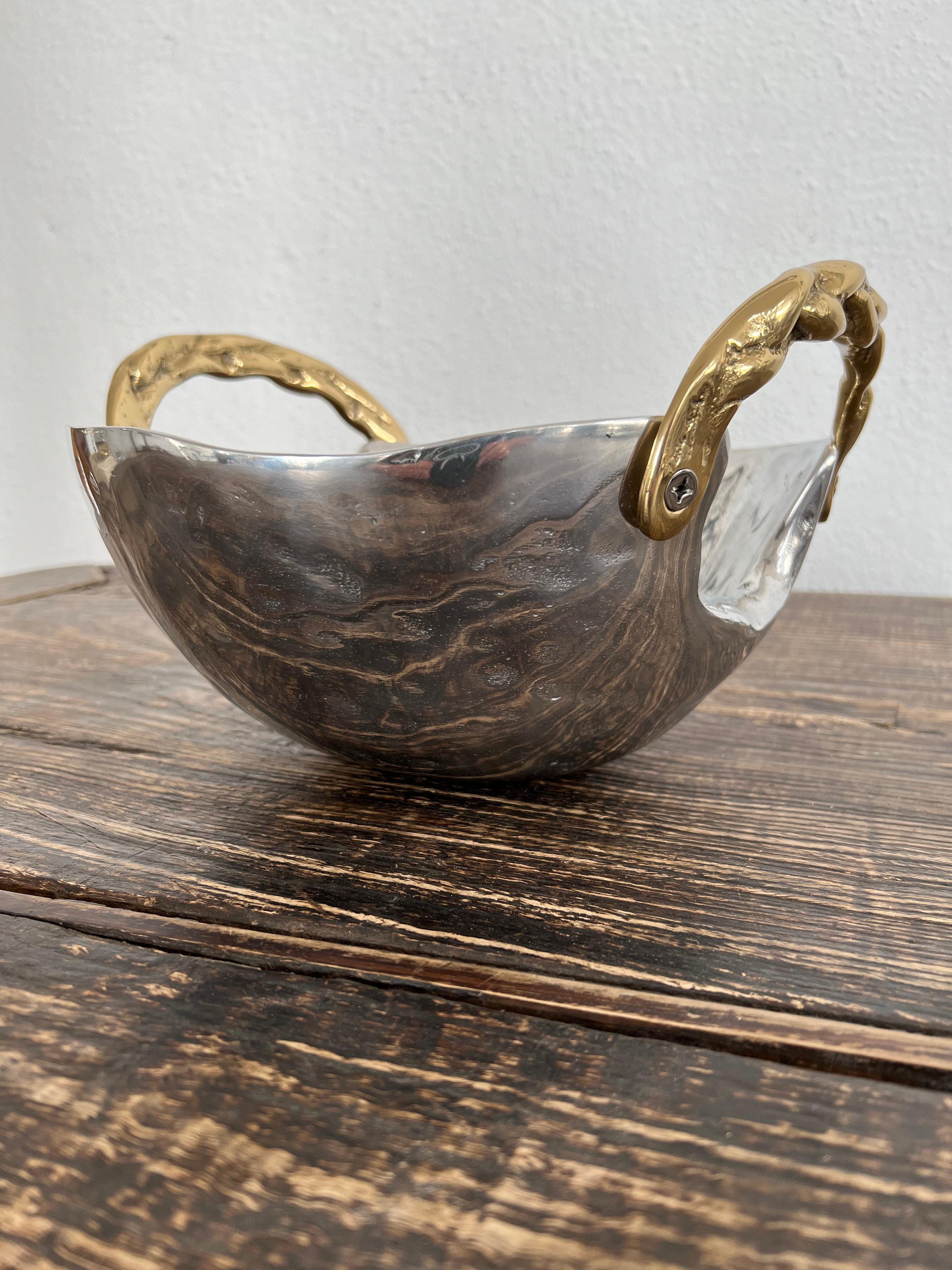 Brutalist Celtic Bowl Solid Cast Aluminium and Brass A070 by David Marshall In New Condition In Benahavis, AN