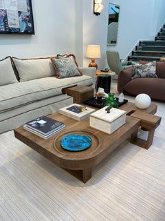 Brutalist Center Table in Oak by French Artisan