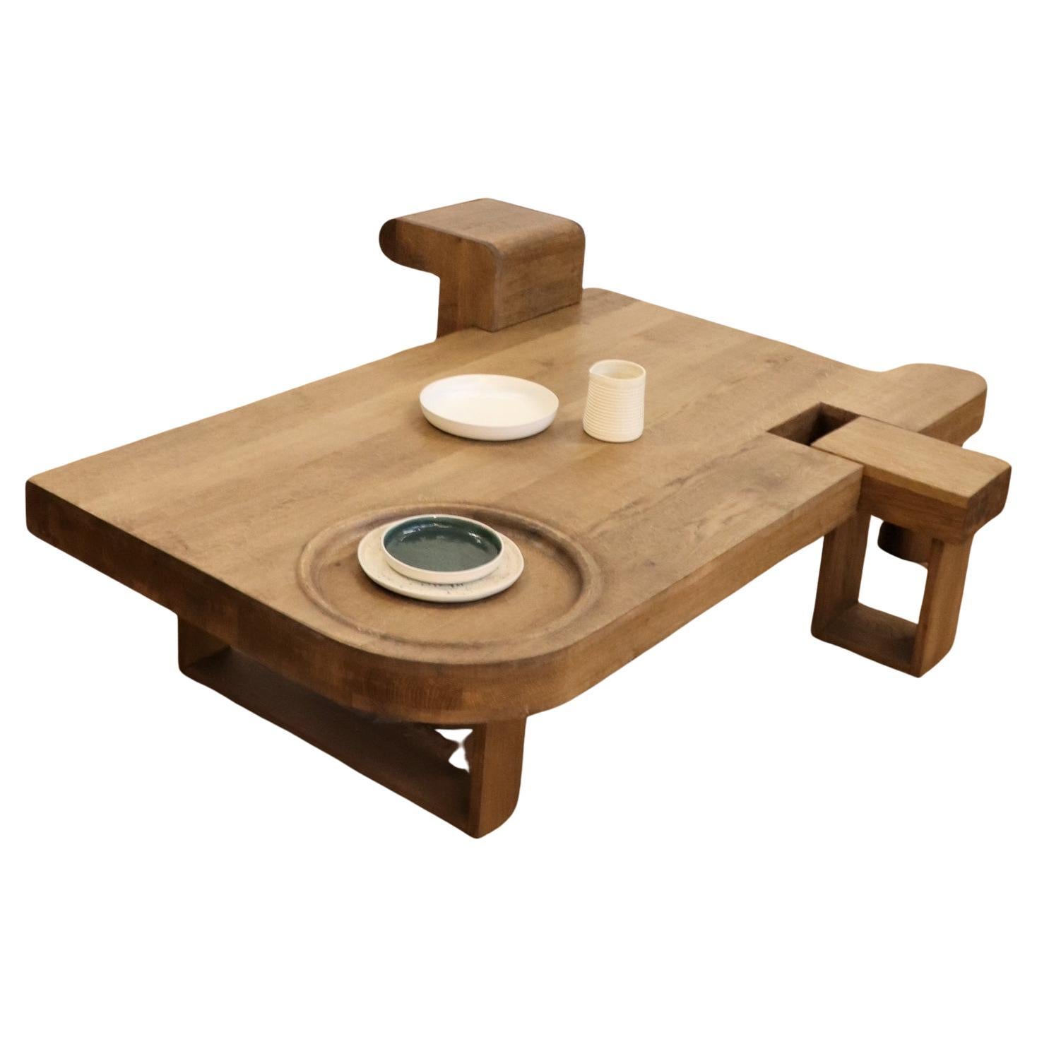 Tavolo da centro brutalista in Oak di French Artisan in vendita