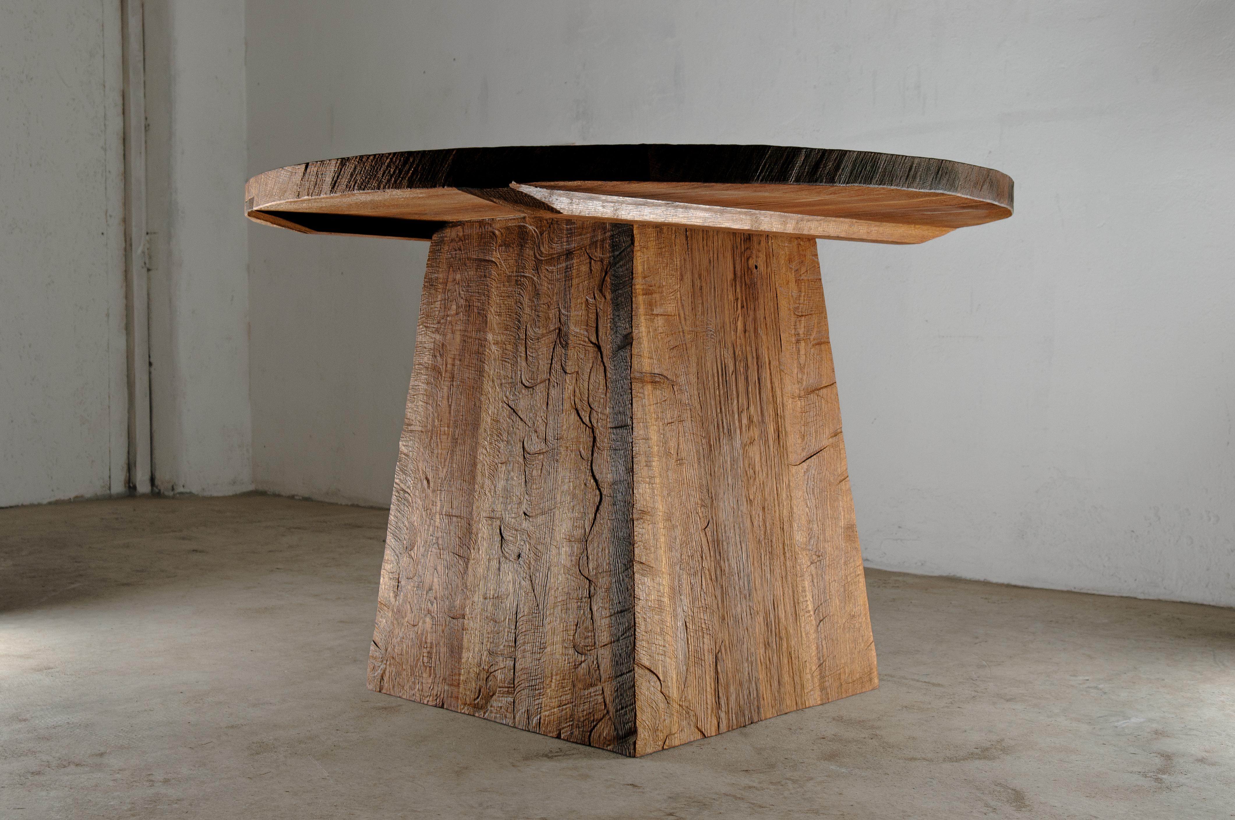 Russian Brutalist Center Table N1 in Solid Oakwood, 140 For Sale