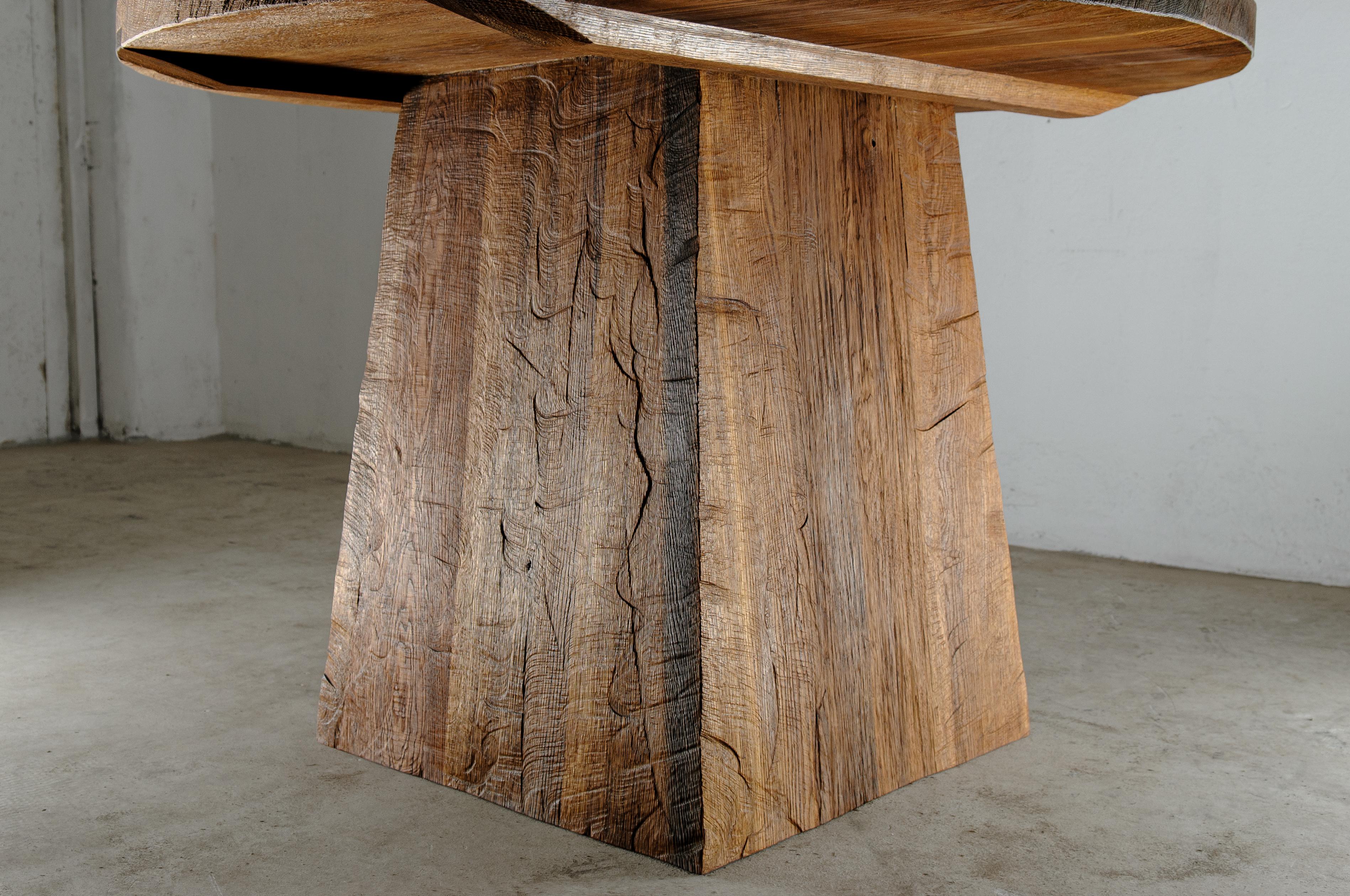 Brutalist Center Table N1 in Solid Oakwood, 140 In New Condition For Sale In Paris, FR