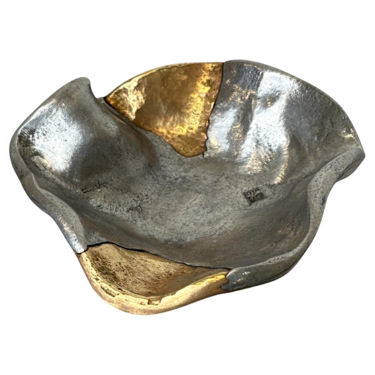 Brutalist Centerpiece Tray by Art3, Brass and Aluminum, Spain, 1980s