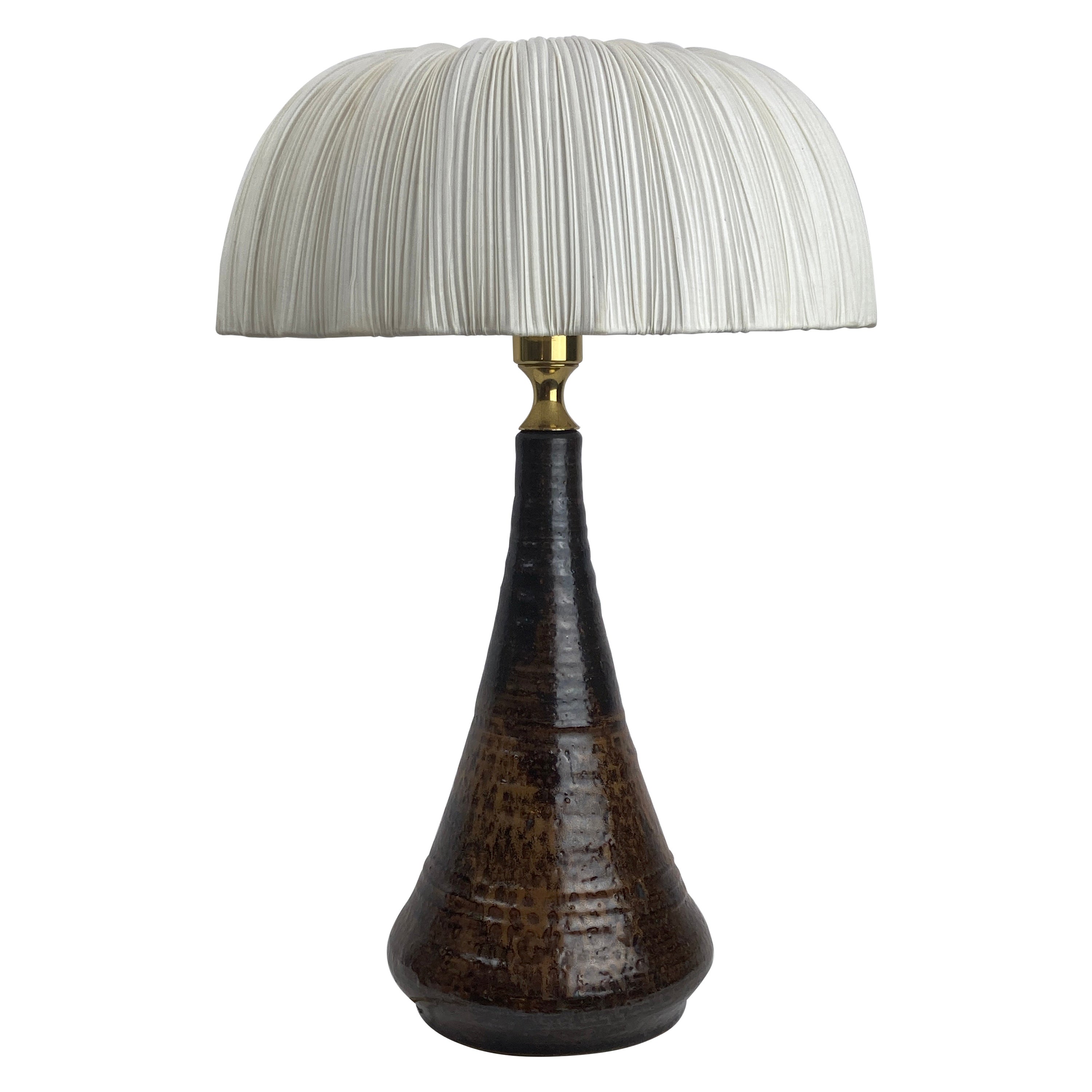 Brutalist Ceramic and Brass Table Lamp Mushroom Shade, Germany, 1960s