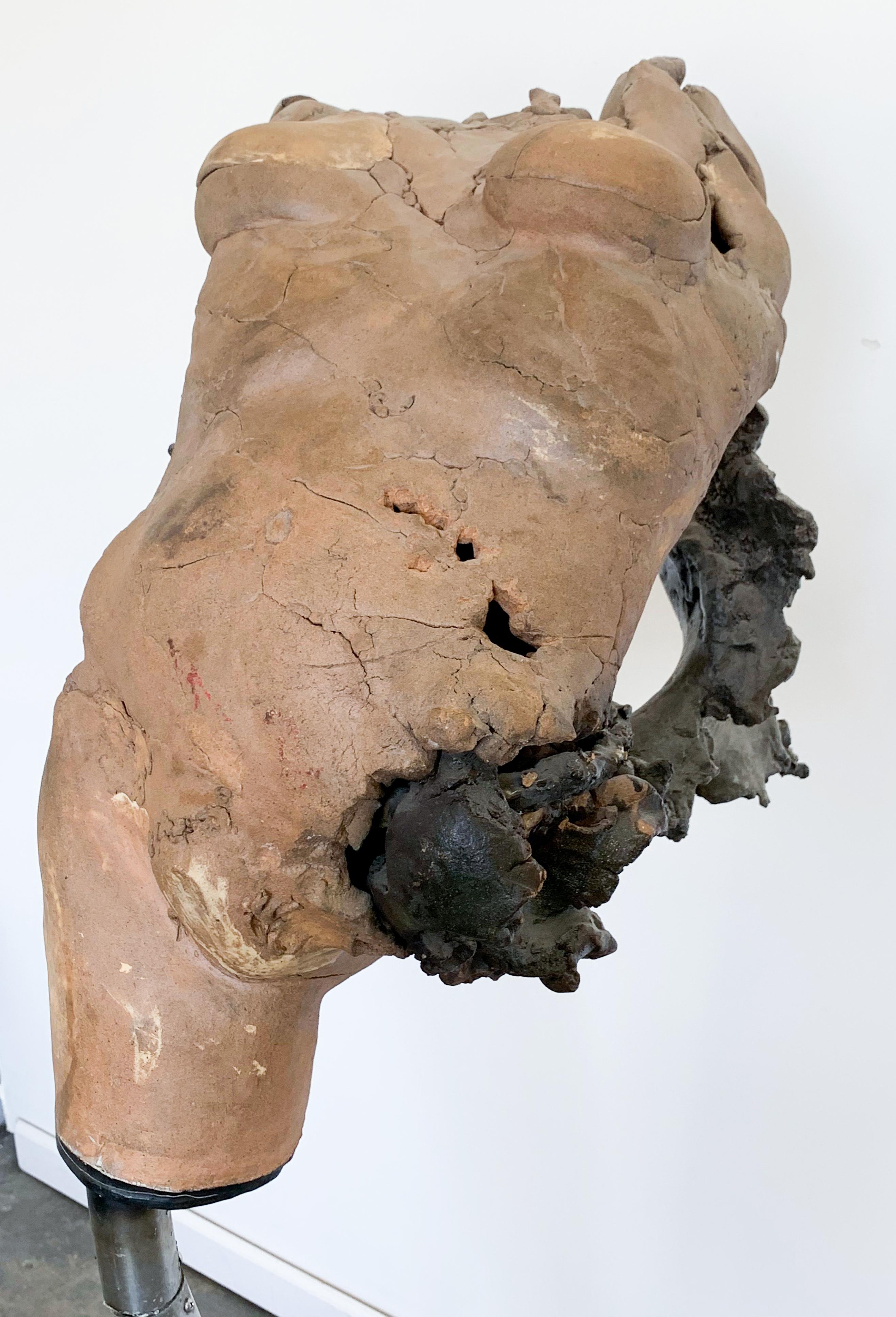 Brutalist Ceramic and Bronze Female Bust 