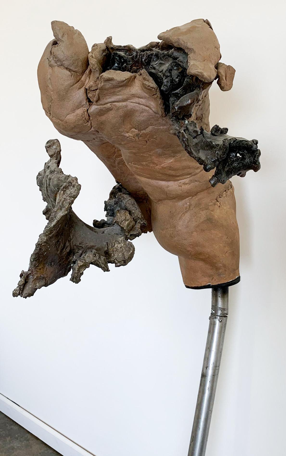 Buste féminin brutaliste en céramique et bronze 