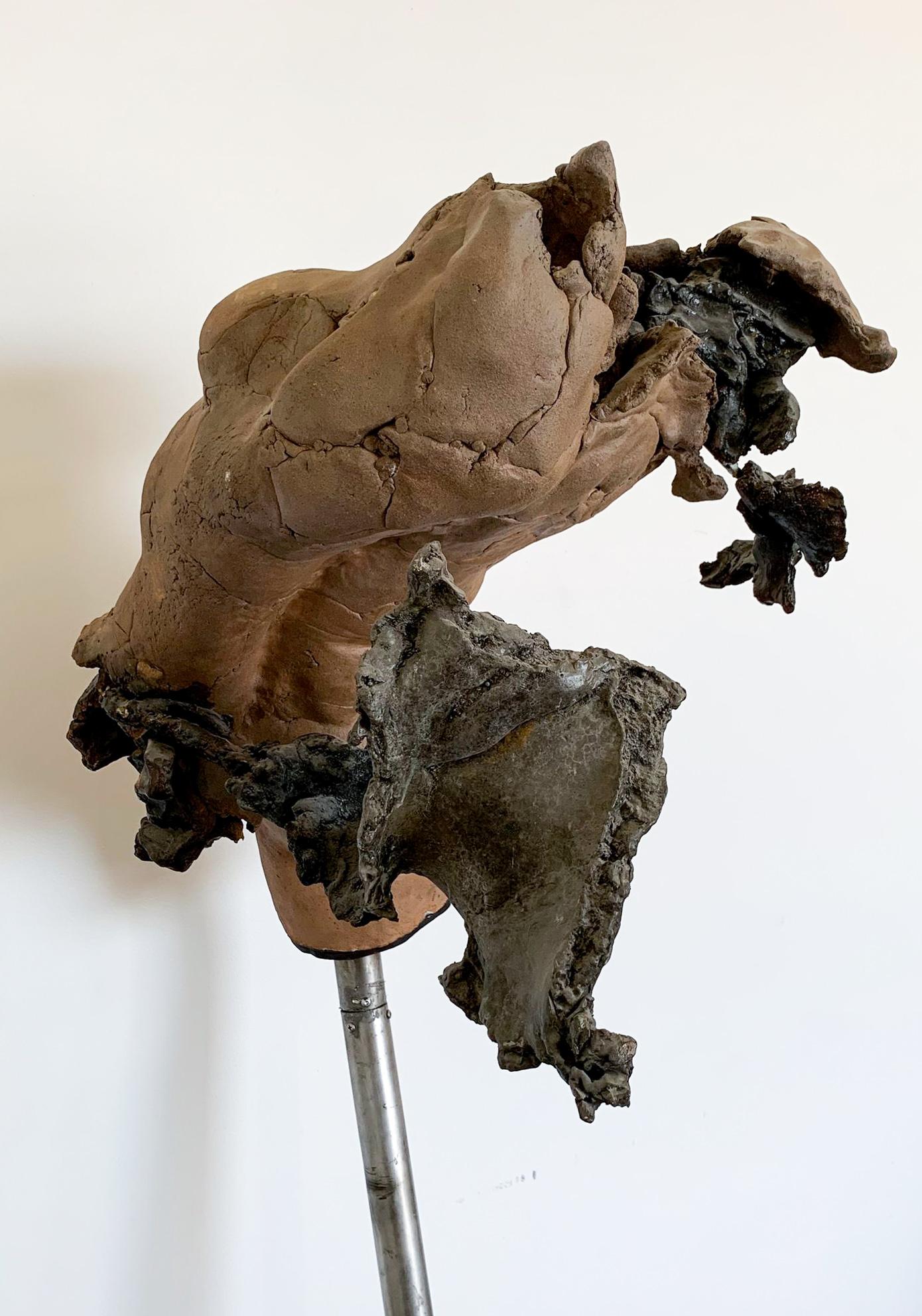 Brutalist Ceramic and Bronze Female Bust 