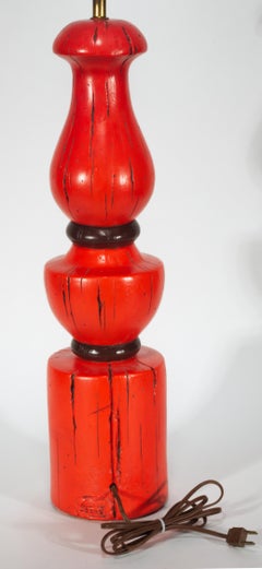 Brutalist Ceramic Baluster Table Lamp, Red & Black 1940s-1950s