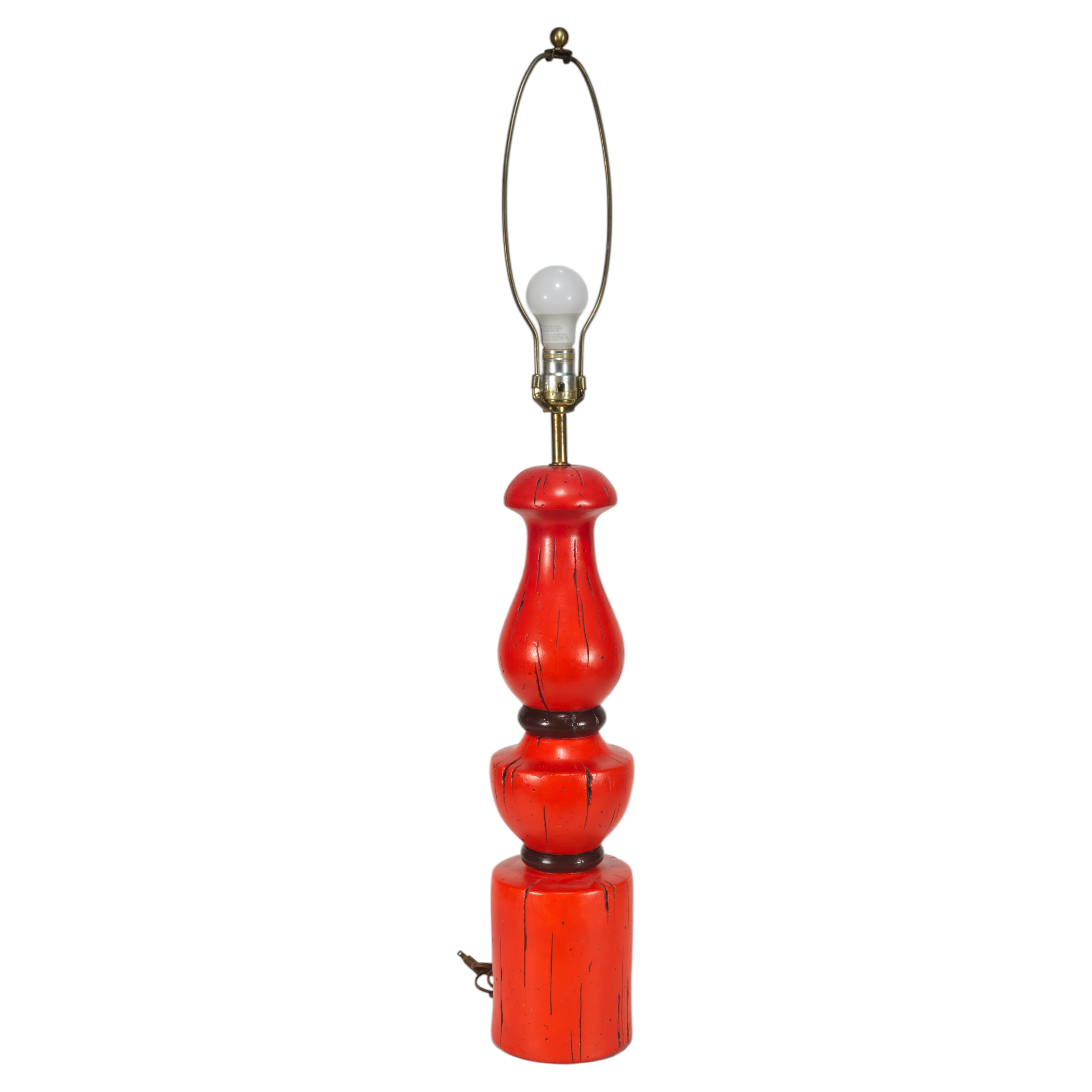 Brutalist Ceramic Baluster Table Lamp, Red & Black 1940s-1950s