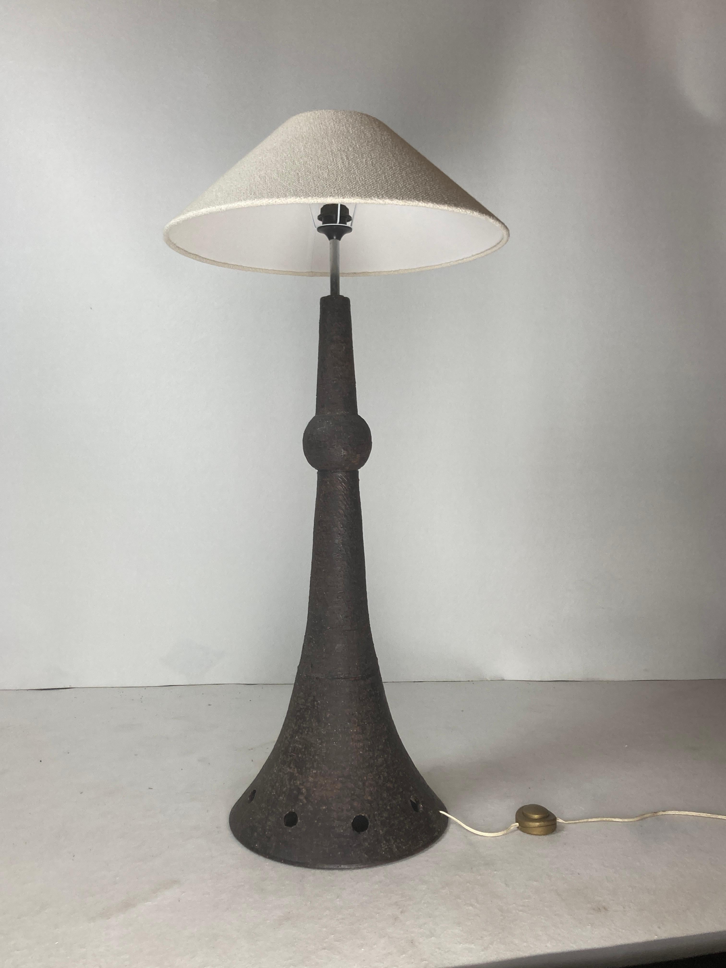 Lampadaire brutaliste en céramique avec abat-jour en bouclette, Pays-Bas, années 1960 en vente 3