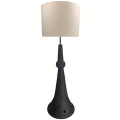 Brutalistische Keramik-Stehlampe mit Bouclé-Schirm, Niederlande 1960er Jahre