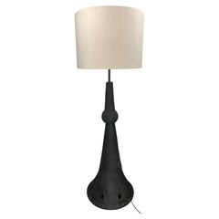 Brutalist ceramic floor lamp with bouclé shade, Dutch 1960s