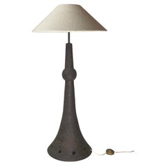 Brutalist ceramic floor lamp with bouclé shade, Dutch 1960s