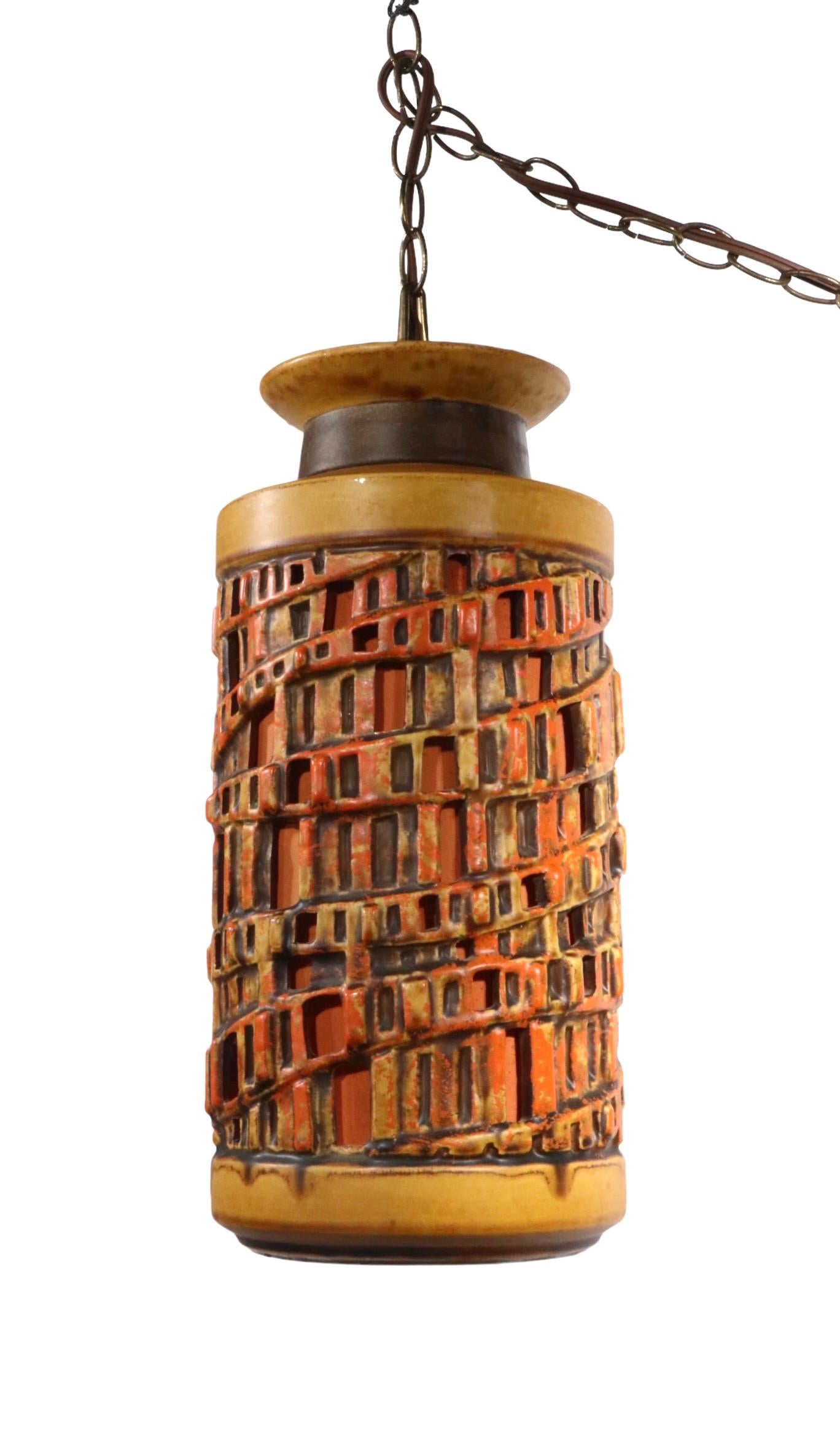 Brutalist Ceramic Pendant  Chandelier c 1970's 8