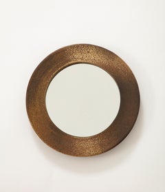 Brutalist Ceramic Sandstone & Pyrite Mirror, France, 1960