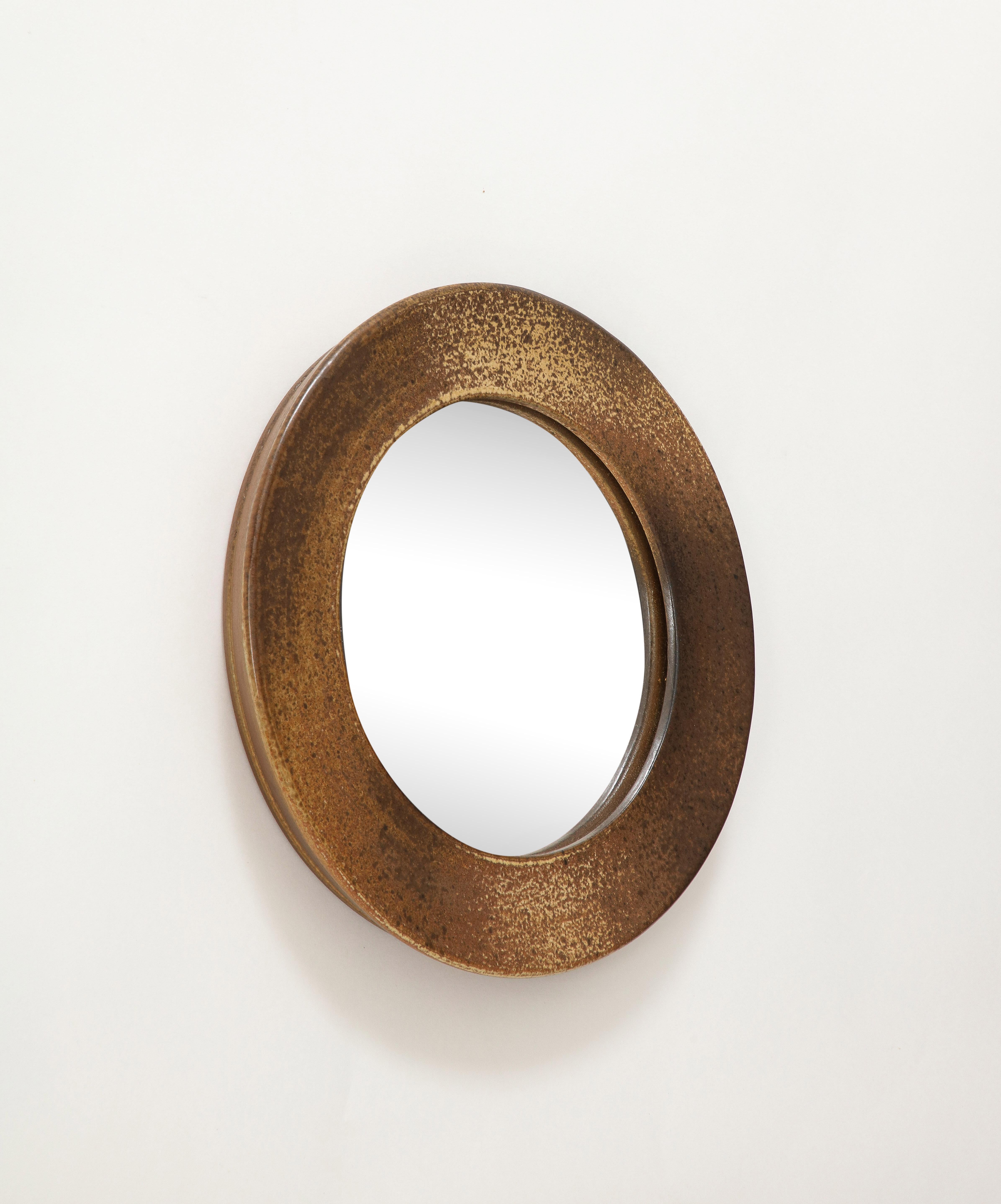 Brutalist Ceramic Sandstone & Pyrite Mirror, France, 1960  For Sale 2