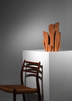 Scultura in ceramica brutalista anni '70 astratta chamotte francese