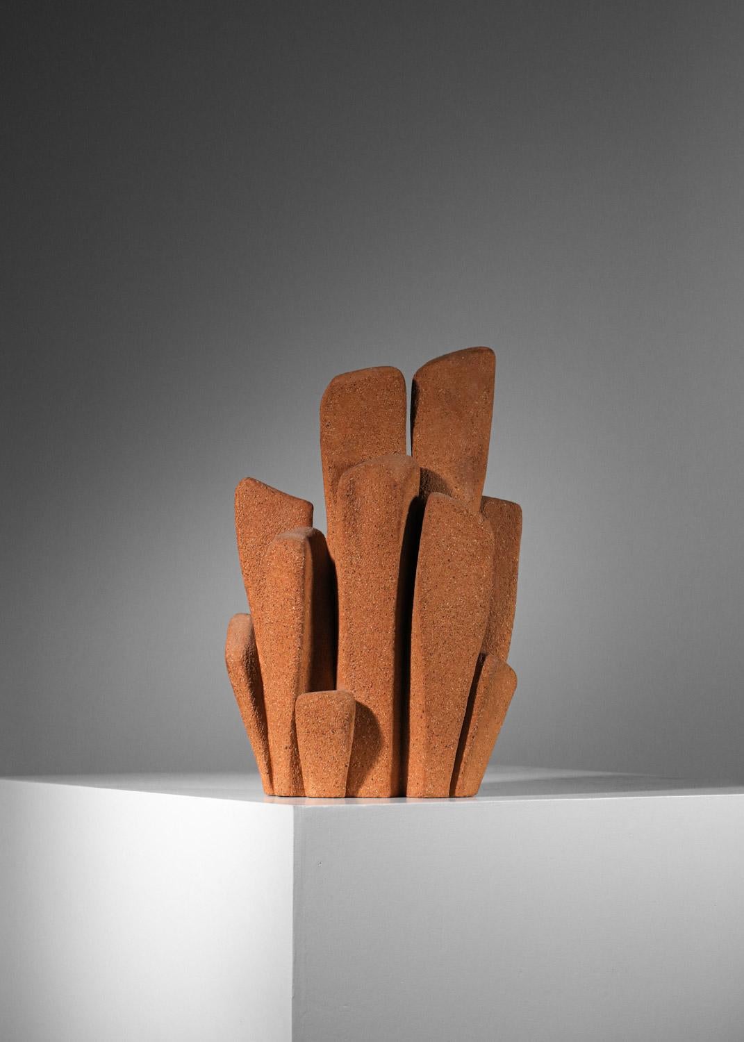 Hand-Carved Brutalist ceramic sculpture 70's abstract chamotte French For Sale