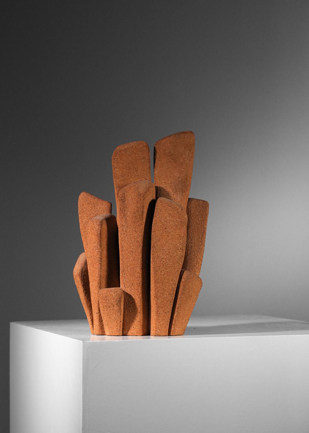 Brutalist ceramic sculpture 70's abstract chamotte French In Good Condition For Sale In Lyon, FR