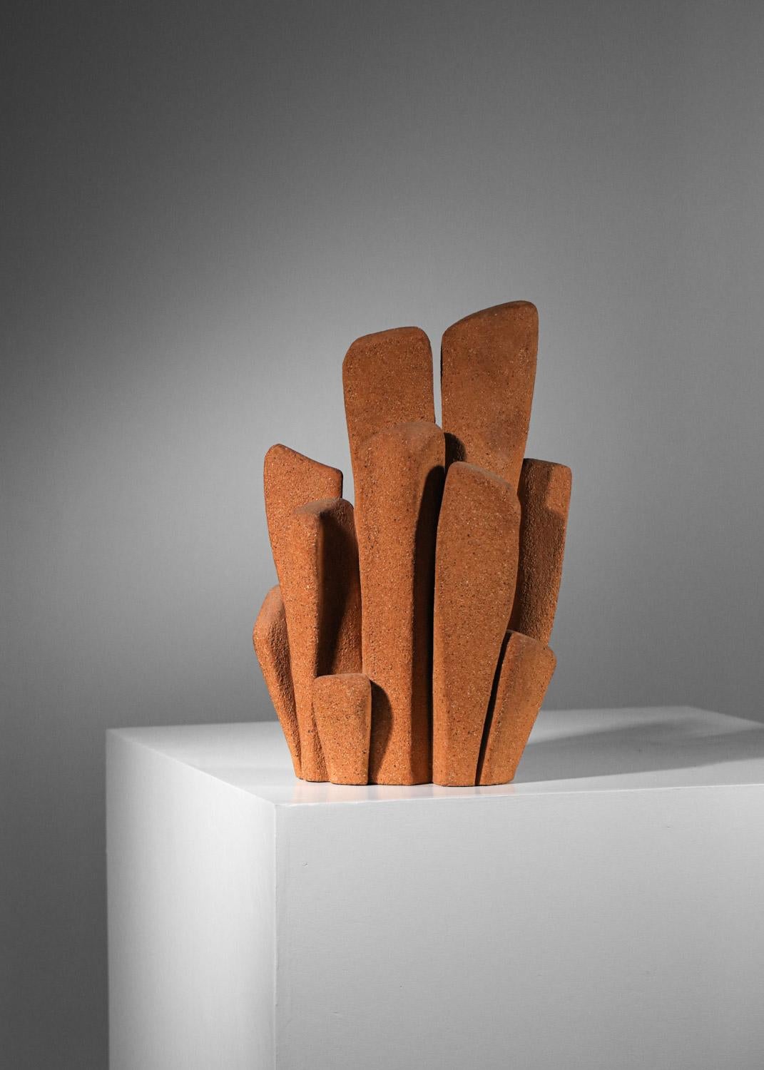 Late 20th Century Brutalist ceramic sculpture 70's abstract chamotte French For Sale