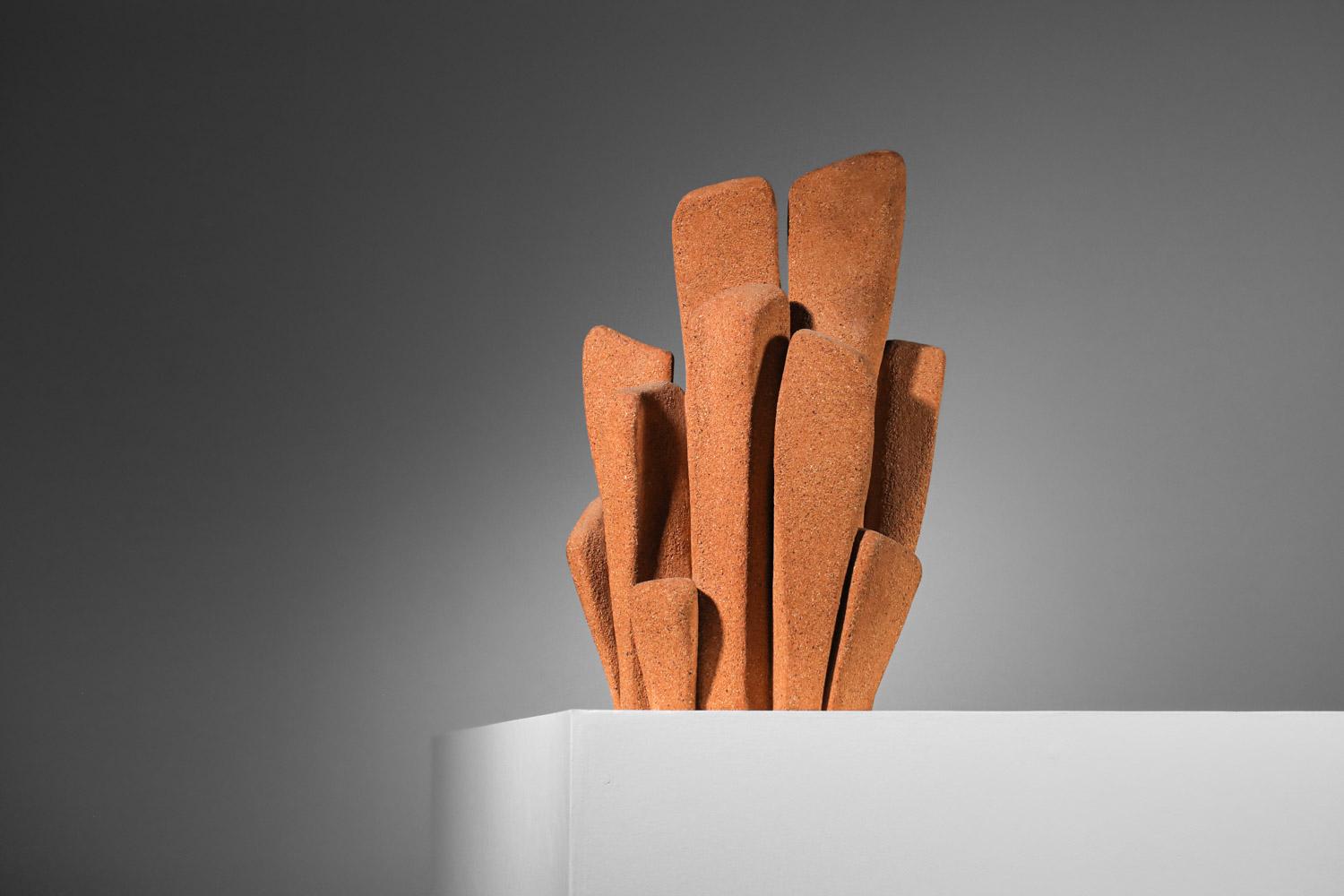 Brutalist ceramic sculpture 70's abstract chamotte French For Sale 1