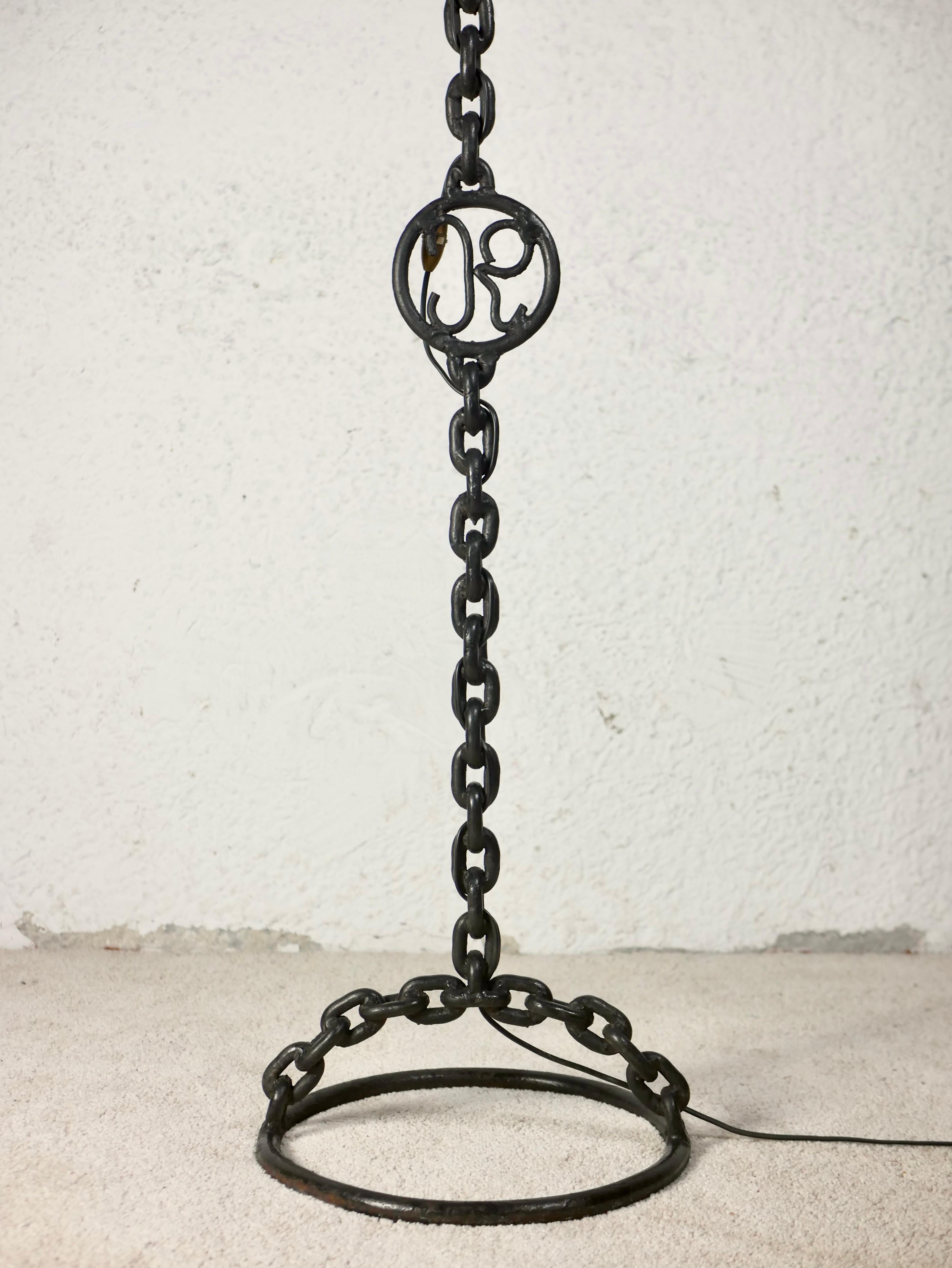 French Brutalist chain giant floor lamp from France, 1940 For Sale
