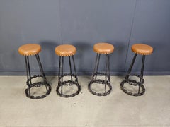 Brutalist chain link bar stools, 1970s - set of 4