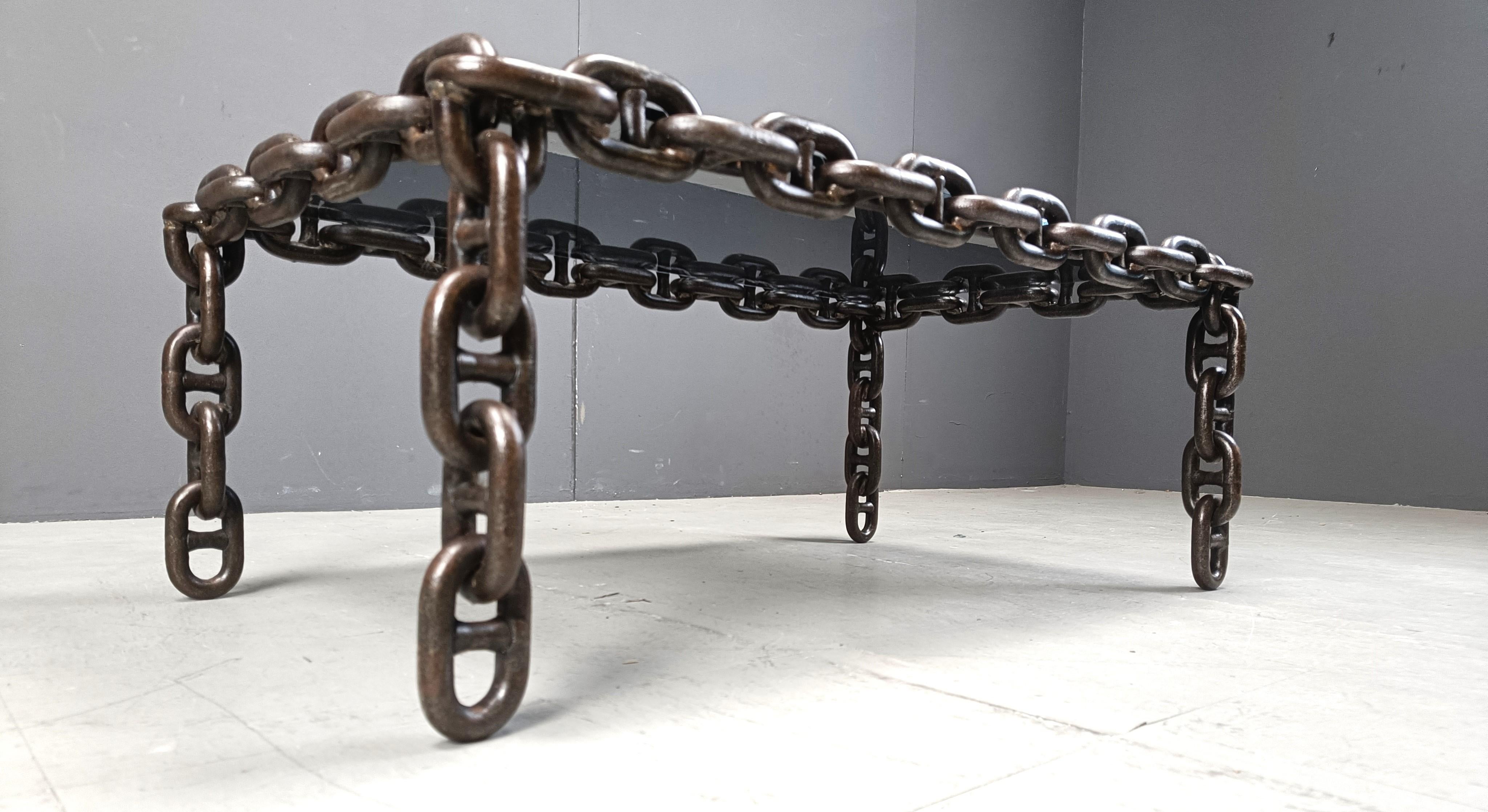 Brutalist chain link coffee table, 1970s 3