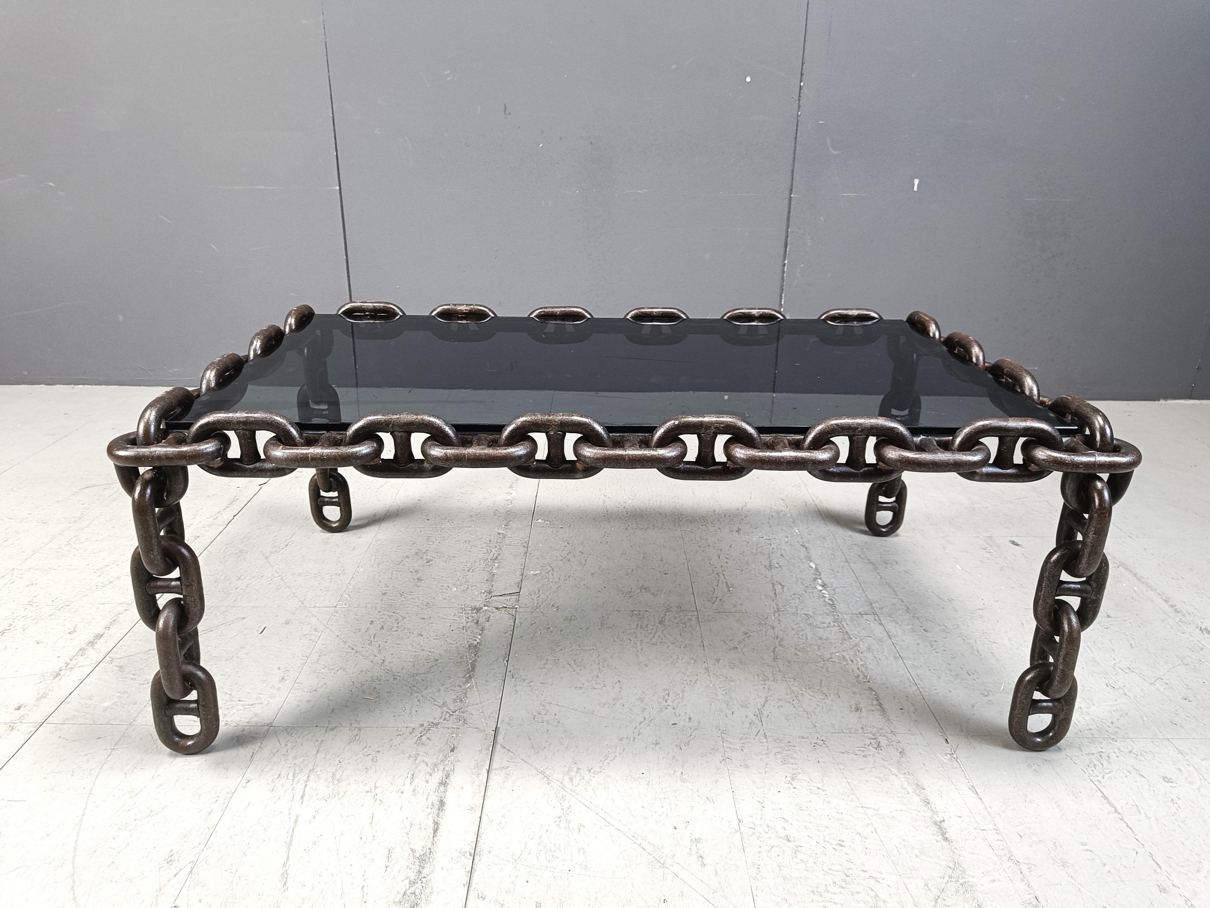 Industrial Brutalist chain link coffee table, 1970s