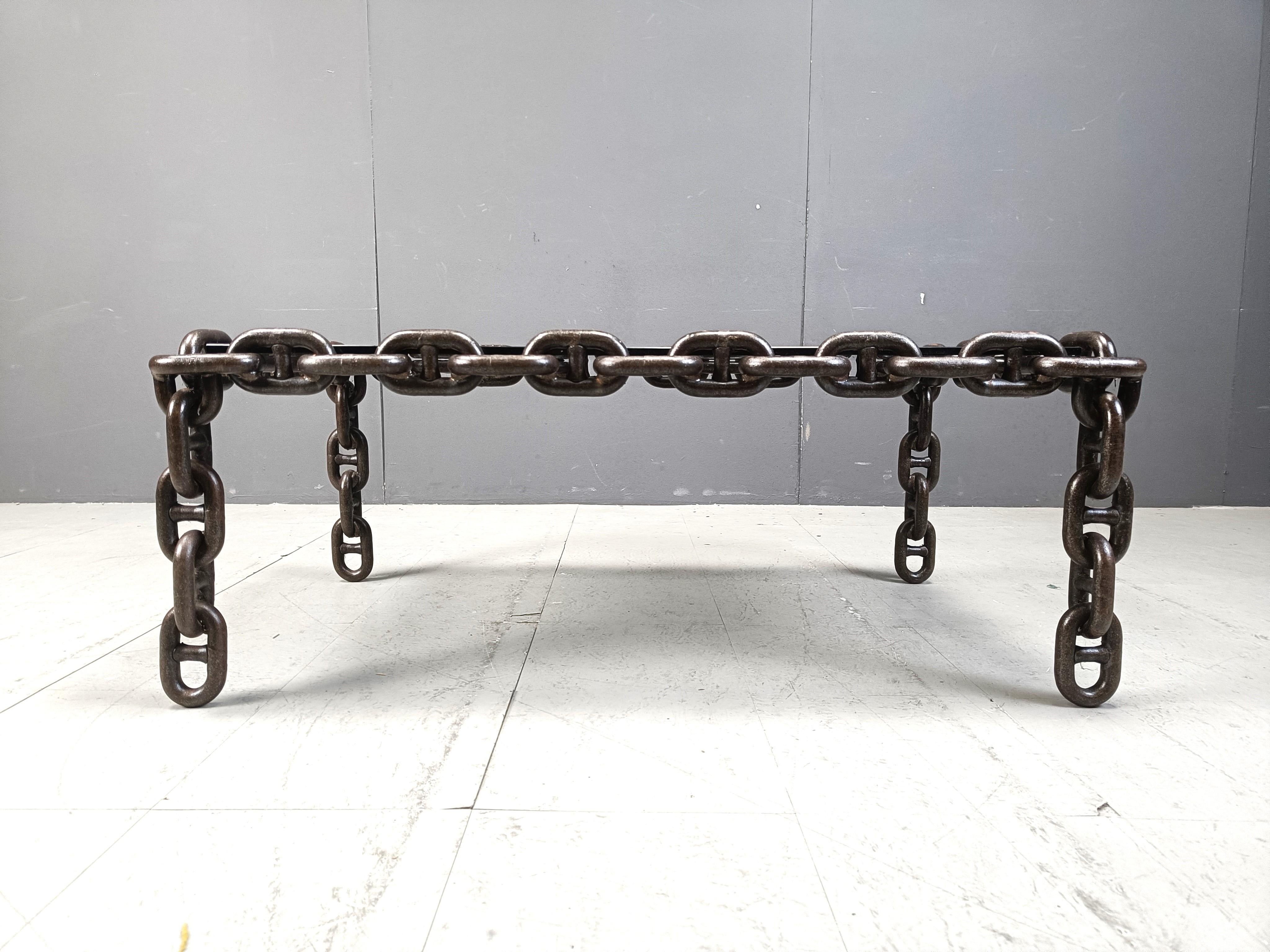 Belgian Brutalist chain link coffee table, 1970s