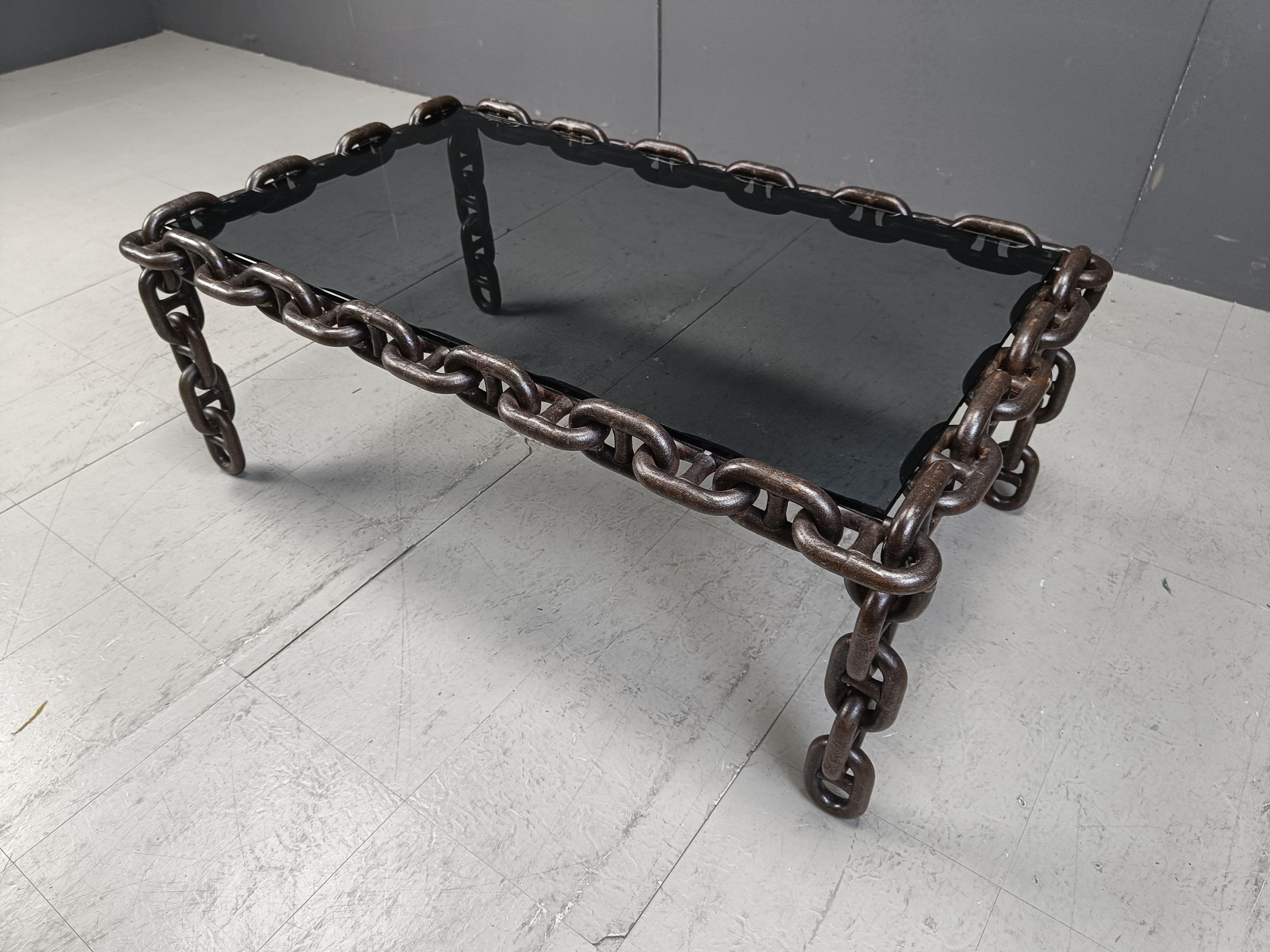 Steel Brutalist chain link coffee table, 1970s