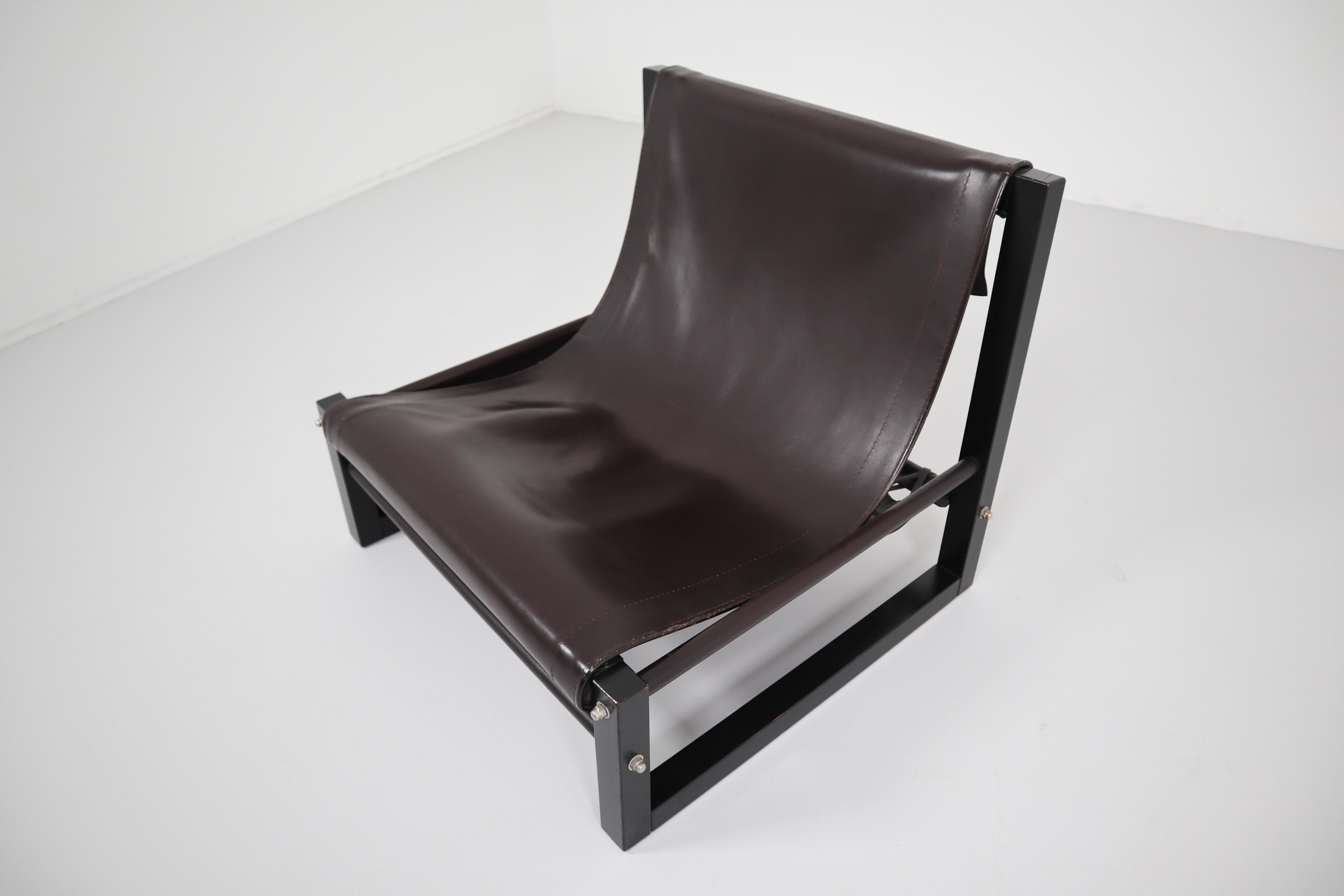 Leather Brutalist Chair Designed by Sonja Wasseur, the Netherlands, circa 1970