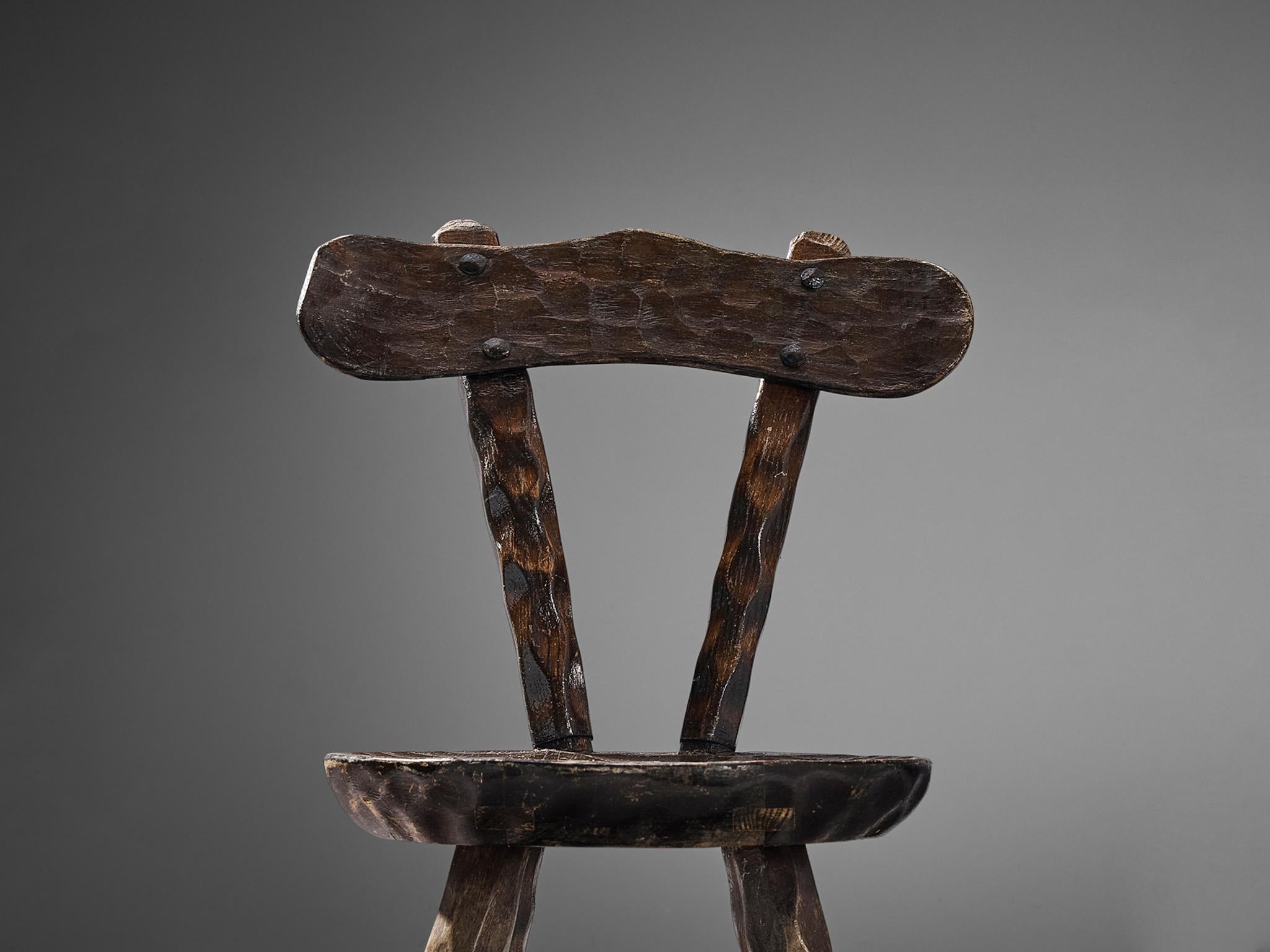 Mid-20th Century Brutalist Chair in Stained Elm