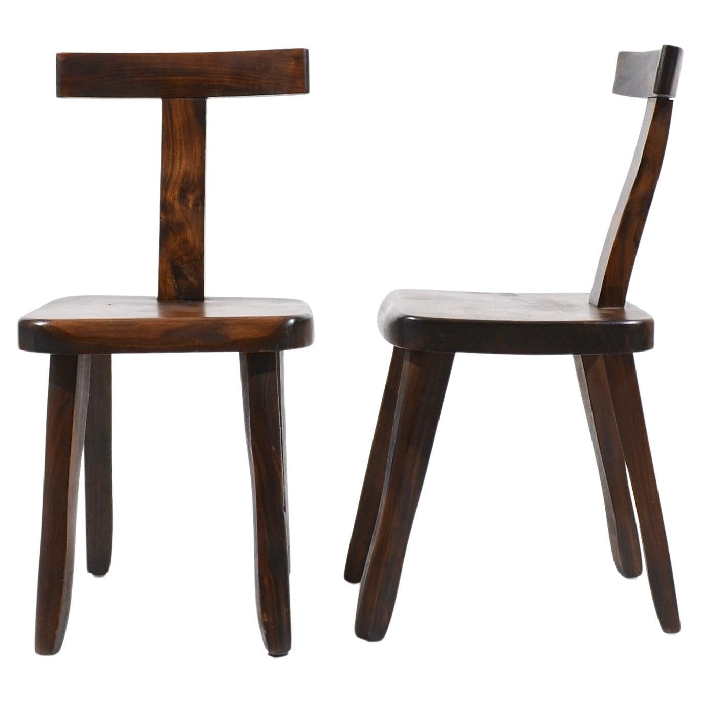 "T-chairs" in solid Elm, Aranjou, France, 1980's For Sale