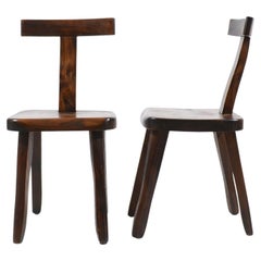 "T-chairs" in solid Elm, Aranjou, France, 1980's