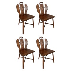 Esszimmerstühle im brutalistischen Chalet-Stil, 4er-Set, handgefertigt, Hand Made, aus patinierter Eiche