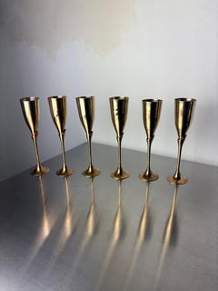 Brutalist Champagne Glasses in brass, set of 6, Spain, 1970's