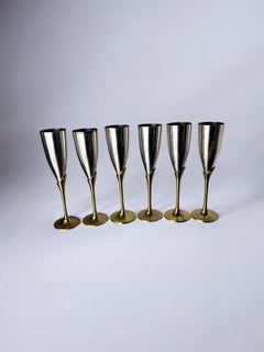 Bicchieri da champagne in stile brutalista in ottone e placcati argento, set da 6, Spagna, anni '70